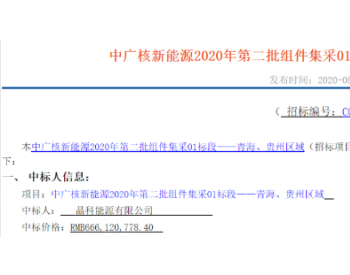 最新<em>中标价</em>，晶科1.54、晶澳1.55分中标中广核2020年第二批组件集采01/03段