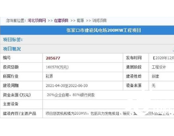 <em>16亿</em>风电场+20.3亿风电项目 2020年12月张家口这两县迎大项目