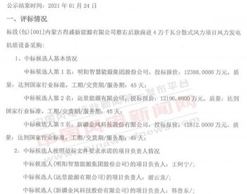 中标丨70MW分散式风电项目开标，这两家整机商中标！