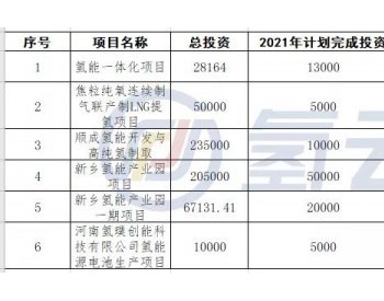 6项目涉氢，总投资59.53亿元！河南省2021年补短板”982“工程项目清单发布