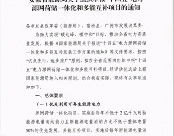 安徽：5月17日前申报 组织申报“十四五”电力源网荷储一体化和<em>多能互补</em>项目