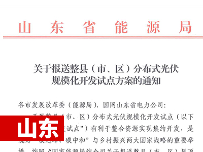 【山东】关于报送整县(市、区)分布式光伏规模化开发试点方案的通知