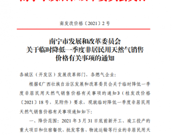 广西南宁市发展和改革委员会关于临时降低一季度非居民用<em>天然气销售价格</em>有关事项的通知