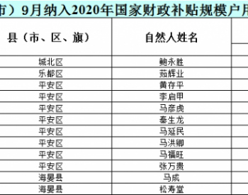 2020年9月青海省纳入国补规模<em>户用光伏项目</em>名单统计数据表