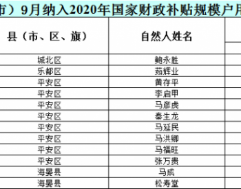 2020年9月青海省纳入国补规模户用光伏项目名单统计数据表