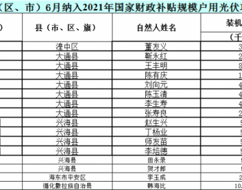 2021年6月青海省纳入国补规模<em>户用光伏项目</em>名单统计数据表