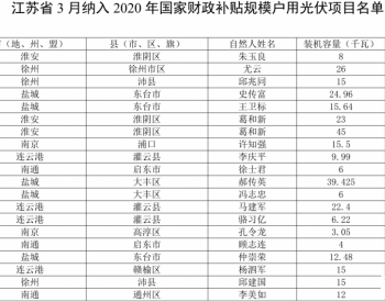 2020年3月江苏省纳入国补规模户用光伏项目名单统计数据表