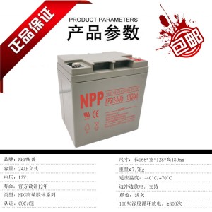 NPP耐普蓄电池NPG12-24 12V24AH应急电池
