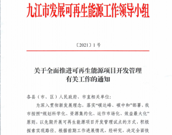 暂停近4个月后，江西<em>九江市</em>全面恢复新能源项目审批