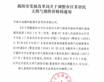 广东省揭阳市发展改革局关于调整市区非居民天<em>然气销售价格</em>的通知