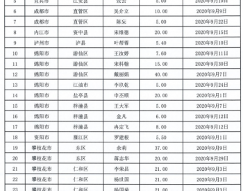 2020年9月四川省纳入国补规模户用光伏项目名单统计数据表