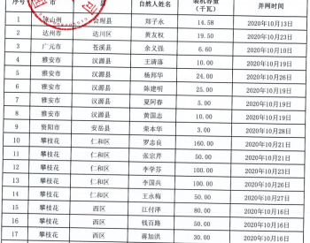 2020年10月四川省纳入国补规模户用光伏项目名单统计数据表