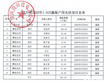 2020年1-9月四川省纳入国补规模户用光伏项目名单统计数据表（漏报）