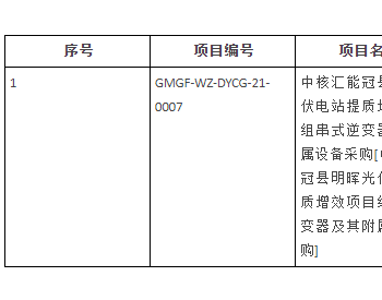 中标 | 中核汇能冠县明晖光伏电站提质增效<em>项目组</em>串式逆变器及其附属设备采购采购结果公告