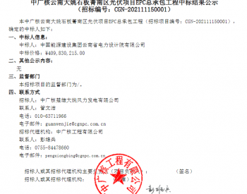 中标 | 中广核云南大姚石板菁南区光伏项目EPC总承包工程中标公示