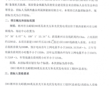 招标 | 陕西彬州市太峪镇200兆瓦<em>农光互补光伏发电</em>项目工程EPC总承包