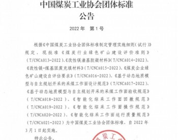 中國煤炭工業協會發布2022年第1號團體標準公告
