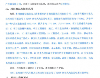 招标 | 上海赛科利汽车<em>模具技术</em>应用有限公司5.724MW分布式光伏发电项目总承包招标公告