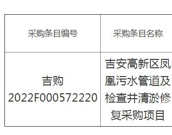 招标 | 江西省吉安高新区凤凰<em>污水管</em>道及检查井清淤修复采购项目