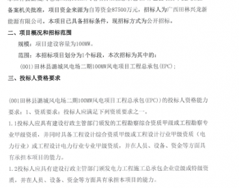 招标 | 田林县潞城风电场二期100MW风电项目工程总承包(EPC)招标