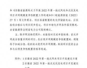 安徽省能源局发布关于2022年第一批次<em>风电和光伏发电项目</em>开发建设方案的通知