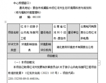 云南省红河州生态环境局环评信息公开表（红河个旧猴子山风电场接网工程）