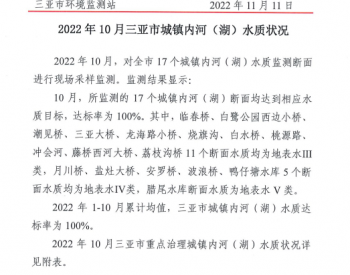 海南省三亚市发布2022年10月城镇内河（湖）<em>水环境监测</em>信息的公告