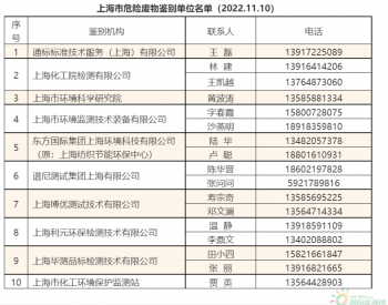 上海市危险废物鉴别单位名单（2022年11月10日更新）