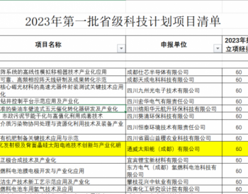 <em>通威太阳能</em>成功入列四川省《2023年第一批省级科技计划项目清单》