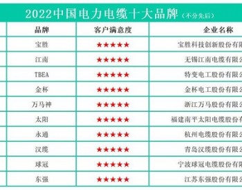 2022中国<em>电力电缆</em>十大品牌