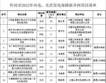 山西<em>忻州</em>风电、光伏项目清单公布