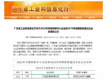广东坚宝电缆有限公司荣登2022年“专精特新中小企业”榜单