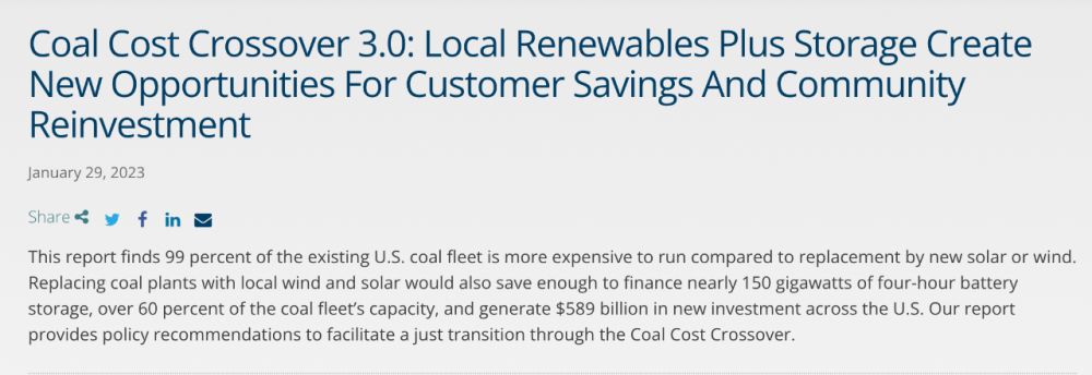 美国99%煤电厂的运行成本已经高于新建可再生能源电站成本