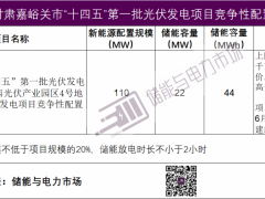 配储22MW/44MWh，<em>甘肃嘉峪关</em>110MW光伏发电项目竞争性配置