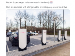 特斯拉首批V4超充桩在荷兰投入使用：充电线加长，最大<em>输出</em>功率600KW