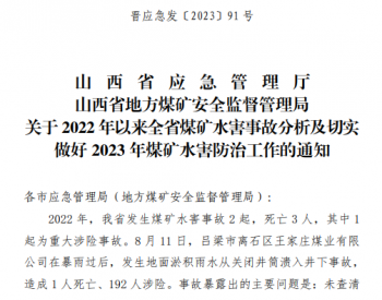 山西省两部门发布2022年以来<em>全省</em>煤矿水害事故分析及切实做好2023年煤矿水害防治工作的通知