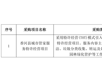 招标 | <em>预算</em>16亿！河北香河县城市管家特许经营项目发布采购意向
