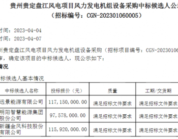 中标 | 1952-2343元/kW！远景、明阳、金风预中标贵州贵定盘江风电项目