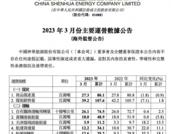 <em>中国神华</em>：3月煤炭销售量3920万吨，同比下降7.1%