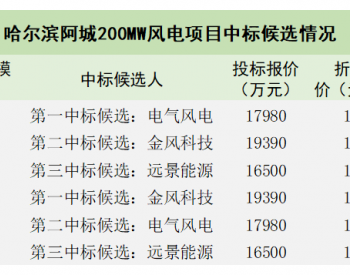 中标 | 黑龙江哈尔滨阿城200MW<em>风电项目公示</em>中标候选，花落哪两家整机企业？