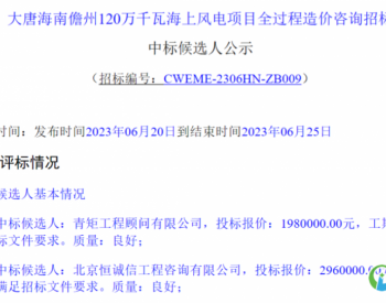 中标 | 大唐海南<em>儋州</em>1200MW海上风电项目中标候选人公示