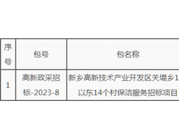 河南新乡<em>高新技术产业</em>开发区关堤乡107以东14个村保洁服务招标项目