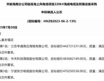 中标 | 约6.62亿元！<em>江苏亨通高压海缆有限公司</em>拟中标海上风电项目