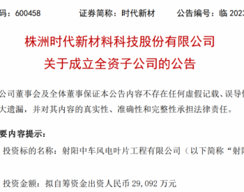 投資3億元！葉片龍頭設立全資子公司