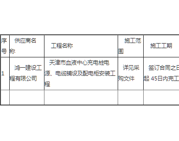 中标 | 天津市血液中心充电桩电源、电缆铺设及<em>配电柜</em>安装工程中标公告