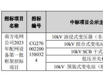 北京科锐中标<em>南方电网公司</em>2023年配网设备第一批框架招标项目 预估中标金额9393.3万