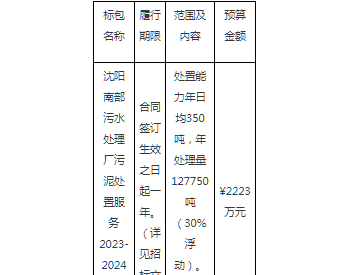招标 | 辽宁沈阳南部污水处理厂污泥处置服务2023-2024年度公开招标公告