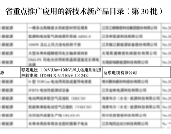 远东电缆这项技术入选“江苏省第30批推广应用新产品新技术”