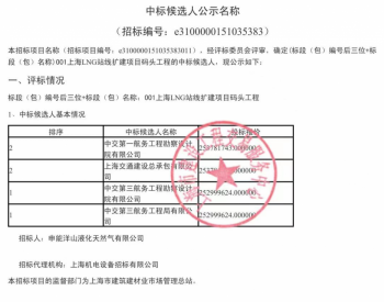 中标 | <em>上海LNG</em>站线扩建项目码头工程中标候选人公示