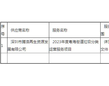 中标 | 2023年度广东粤海街道垃圾分类运营服务项目中标公告
